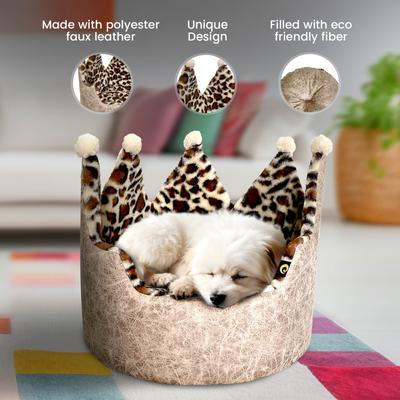 Show full view: Precious Tails Leopard Crown Bolster Cat & Dog Bed, Taupe slide 3 of 10
