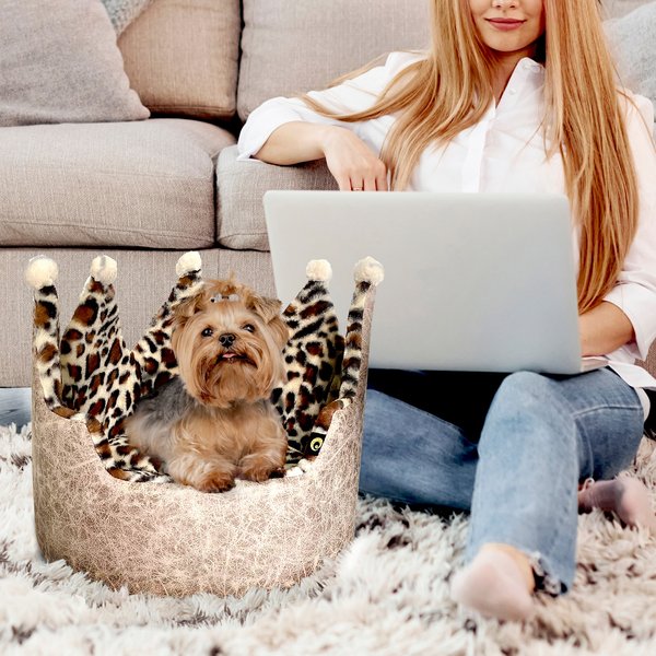 Precious Tails Leopard Crown Bolster Cat & Dog Bed