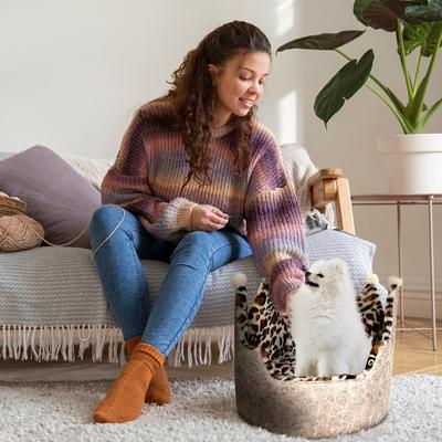 Show full view: Precious Tails Leopard Crown Bolster Cat & Dog Bed, Taupe slide 5 of 10