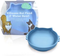 Precious Tails Non-Skid Silicone Cat Bowl, Blue, Small