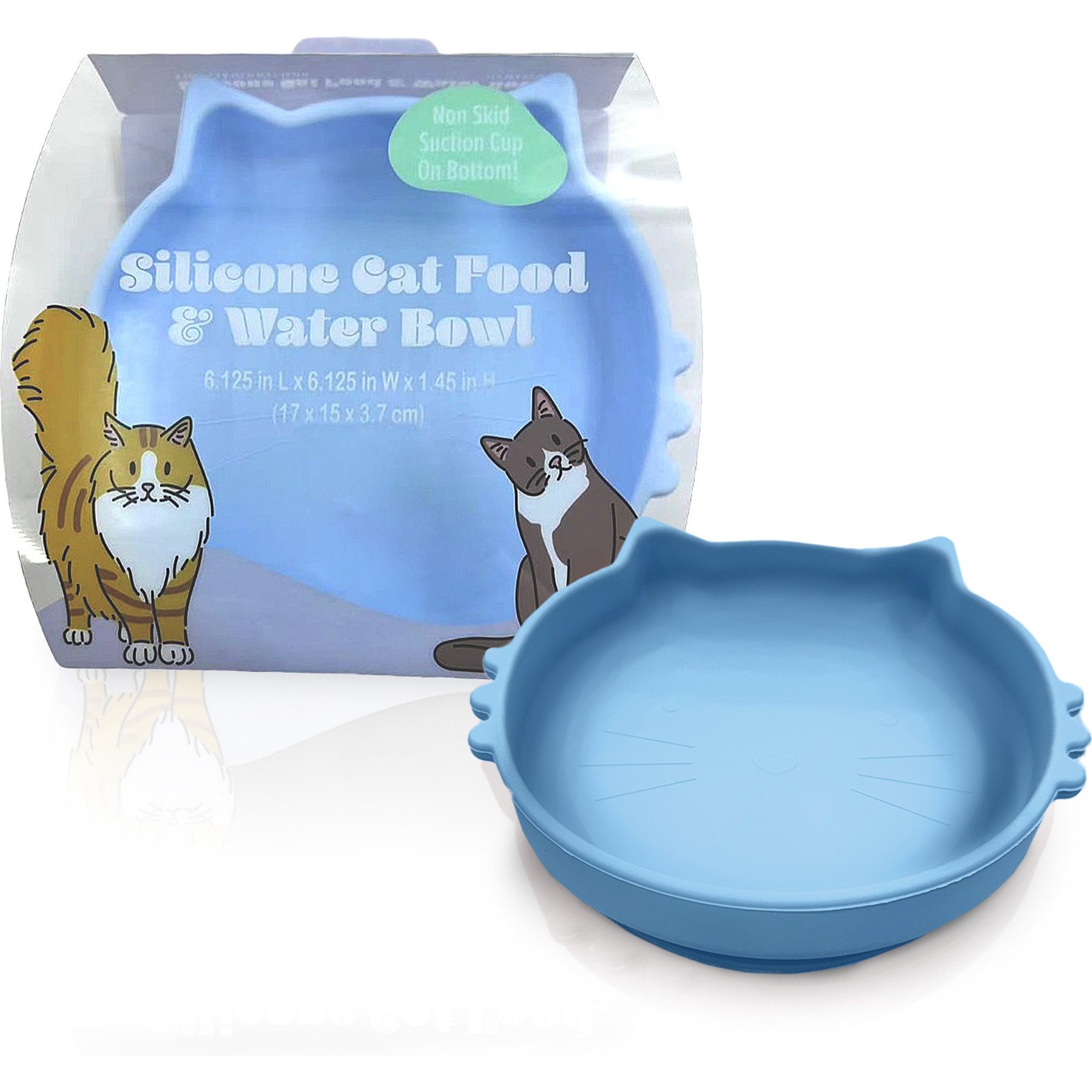 Precious Tails Non-Skid Silicone Cat Bowl, Blue, Small