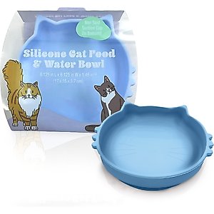 Precious Tails Non-Skid Silicone Cat Bowl, Blue, Small