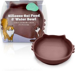 Precious Tails Non-Skid Silicone Cat Bowl, Brown, Small