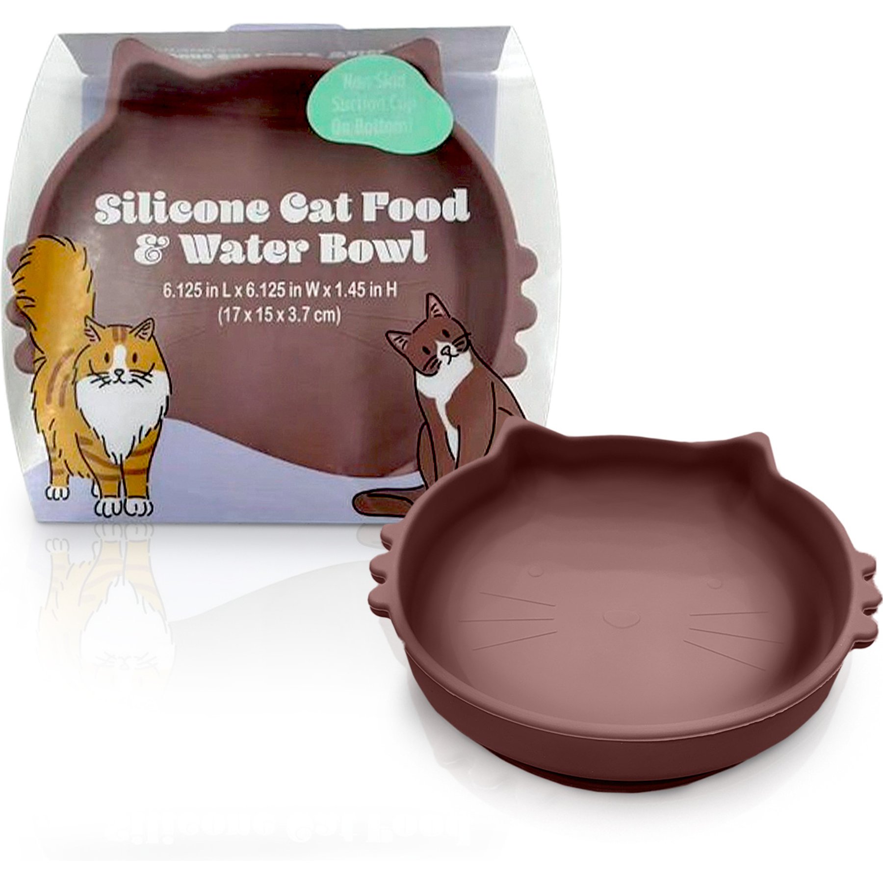 Precious Tails Non-Skid Silicone Cat Bowl, Brown, Small