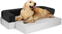 Precious Tails Orthopedic Foam Velvet Convertible Sofa Cat & Dog Bed with Removable Cover, Gray, Large