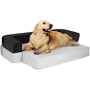 Precious Tails Orthopedic Foam Velvet Convertible Sofa Cat & Dog Bed with Removable Cover, Gray, Medium