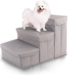 Precious Tails Padded 3 Step Pet Storage Foldable Dog & Cat Stairs, Gray
