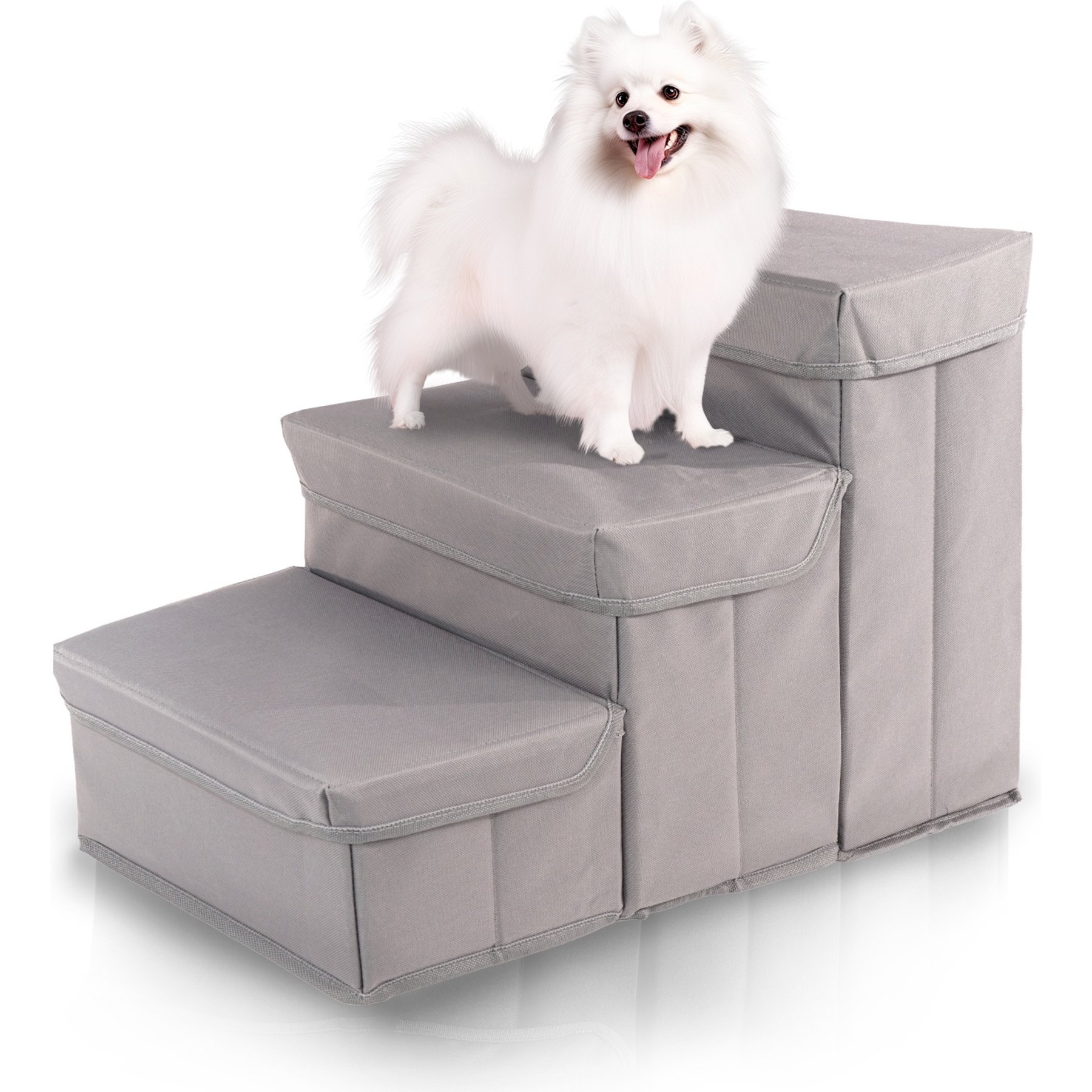 Precious Tails Padded 3 Step Pet Storage Foldable Dog & Cat Stairs, Gray