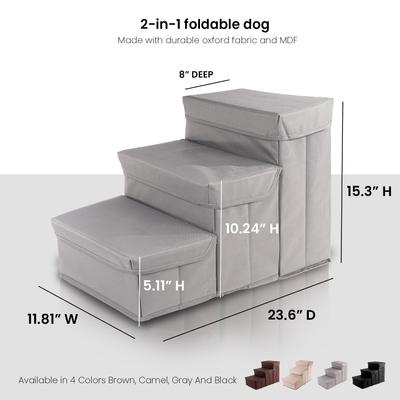 Show full view: Precious Tails Padded 3 Step Pet Storage Foldable Dog & Cat Stairs, Gray slide 2 of 11