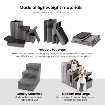 Show full view: Precious Tails Padded 3 Step Pet Storage Foldable Dog & Cat Stairs, Gray slide 3 of 11