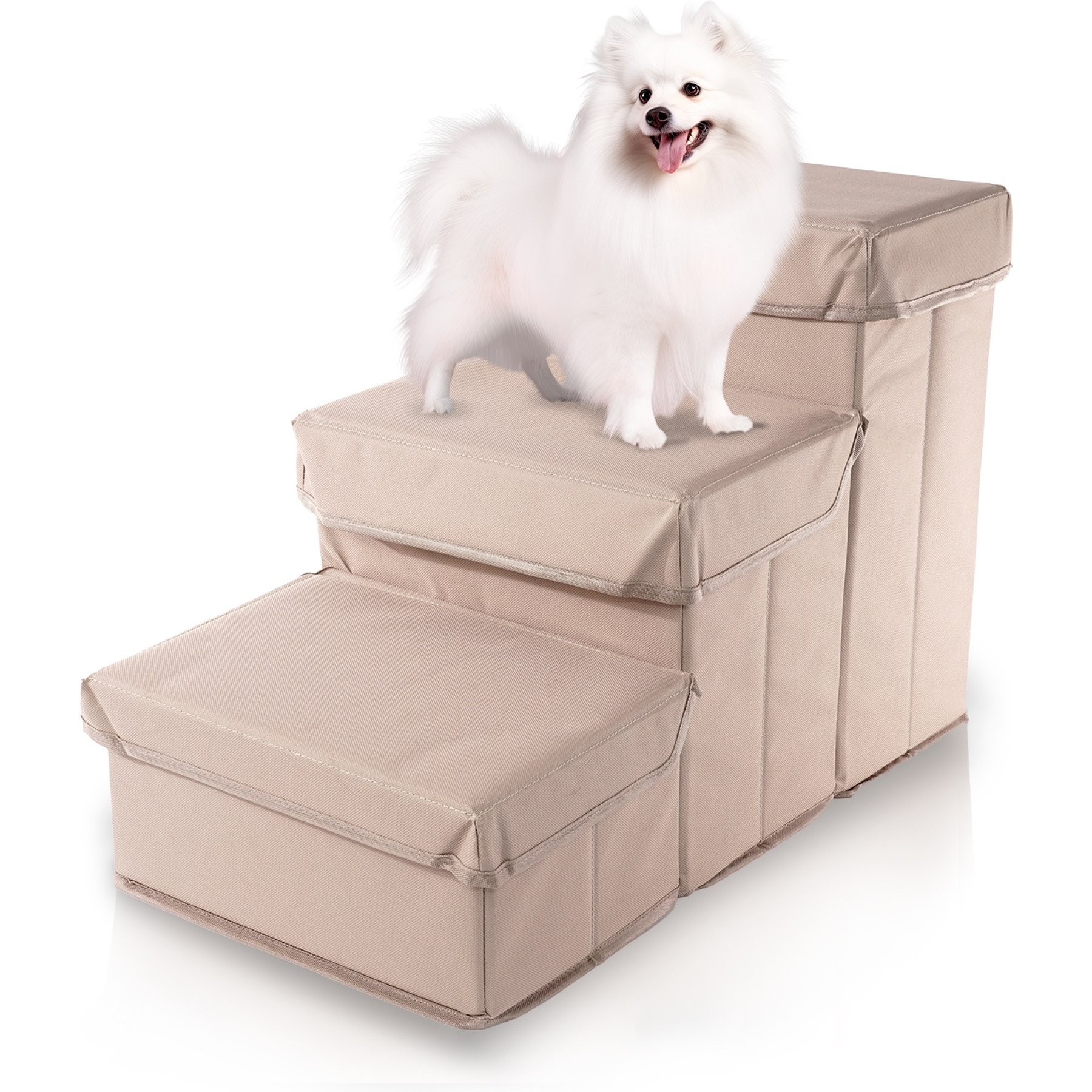 Precious Tails Padded 3 Step Pet Storage Foldable Dog & Cat Stairs, Khaki
