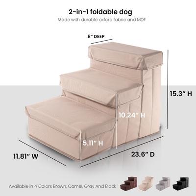 Show full view: Precious Tails Padded 3 Step Pet Storage Foldable Dog & Cat Stairs, Khaki slide 2 of 11