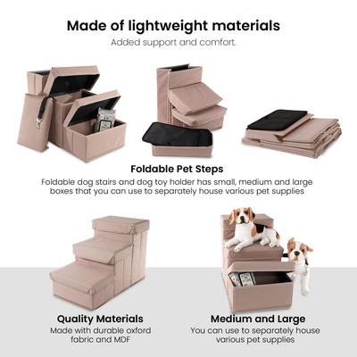 Show full view: Precious Tails Padded 3 Step Pet Storage Foldable Dog & Cat Stairs, Khaki slide 3 of 11