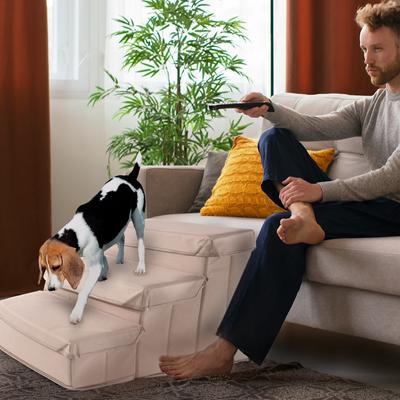 Show full view: Precious Tails Padded 3 Step Pet Storage Foldable Dog & Cat Stairs, Khaki slide 4 of 11