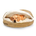 Precious Tails Plush Corduroy & Sherpa Lined Covered Cat & Dog Bed, Camel, Small