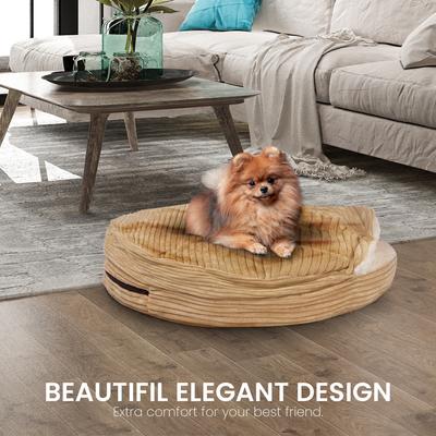 Show full view: Precious Tails Plush Corduroy & Sherpa Lined Covered Cat & Dog Bed, Camel, Small slide 4 of 8