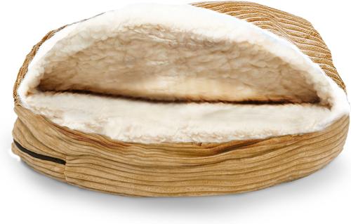 Show full view: Precious Tails Plush Corduroy & Sherpa Lined Covered Cat & Dog Bed, Camel, Small slide 7 of 8