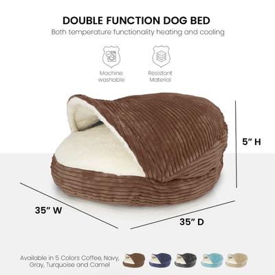 Show full view: Precious Tails Plush Corduroy & Sherpa Lined Covered Cat & Dog Bed, Coffee, Large slide 2 of 10