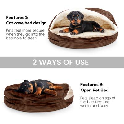 Show full view: Precious Tails Plush Corduroy & Sherpa Lined Covered Cat & Dog Bed, Coffee, Large slide 3 of 10
