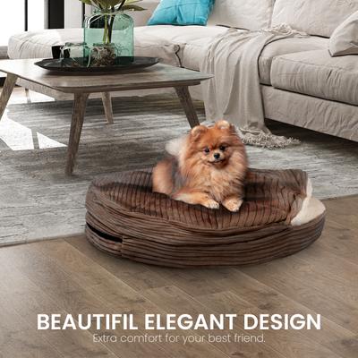 Show full view: Precious Tails Plush Corduroy & Sherpa Lined Covered Cat & Dog Bed, Coffee, Small slide 4 of 10