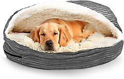 Precious Tails Plush Corduroy & Sherpa Lined Covered Cat & Dog Bed, Gray, Large