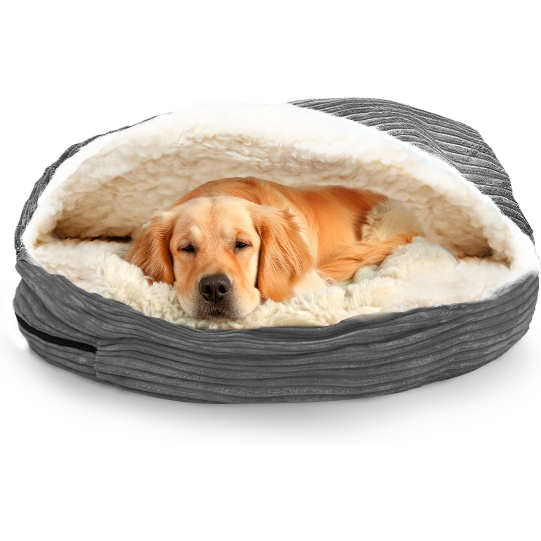 Precious Tails Plush Corduroy & Sherpa Lined Covered Cat & Dog Bed, Gray, Large
