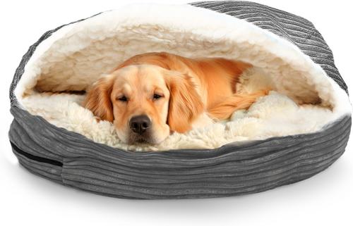 Show full view: Precious Tails Plush Corduroy & Sherpa Lined Covered Cat & Dog Bed, Gray, Medium slide 1 of 10
