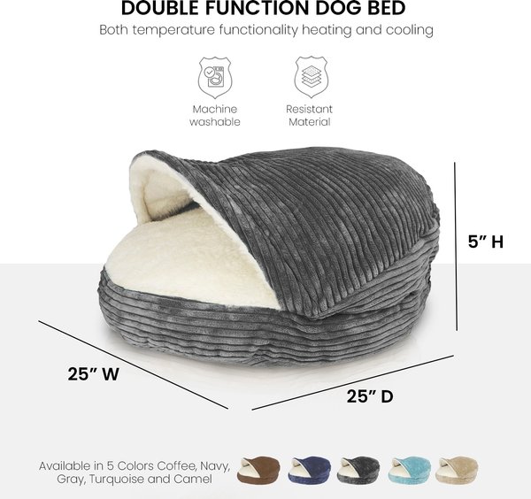 Precious Tails Plush Corduroy & Sherpa Lined Covered Cat & Dog Bed