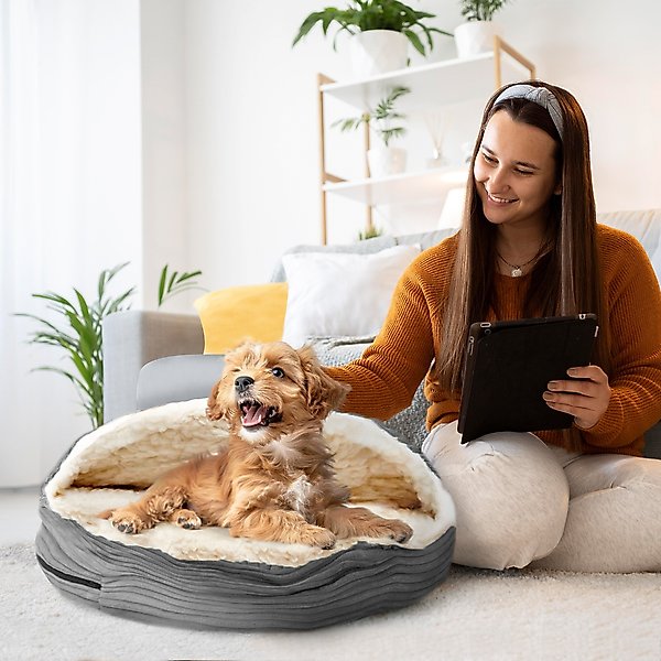 Precious Tails Plush Corduroy & Sherpa Lined Covered Cat & Dog Bed