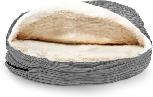 Show full view: Precious Tails Plush Corduroy & Sherpa Lined Covered Cat & Dog Bed, Gray, Medium slide 7 of 10