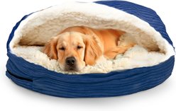 Precious Tails Plush Corduroy & Sherpa Lined Covered Cat & Dog Bed, Navy, Large