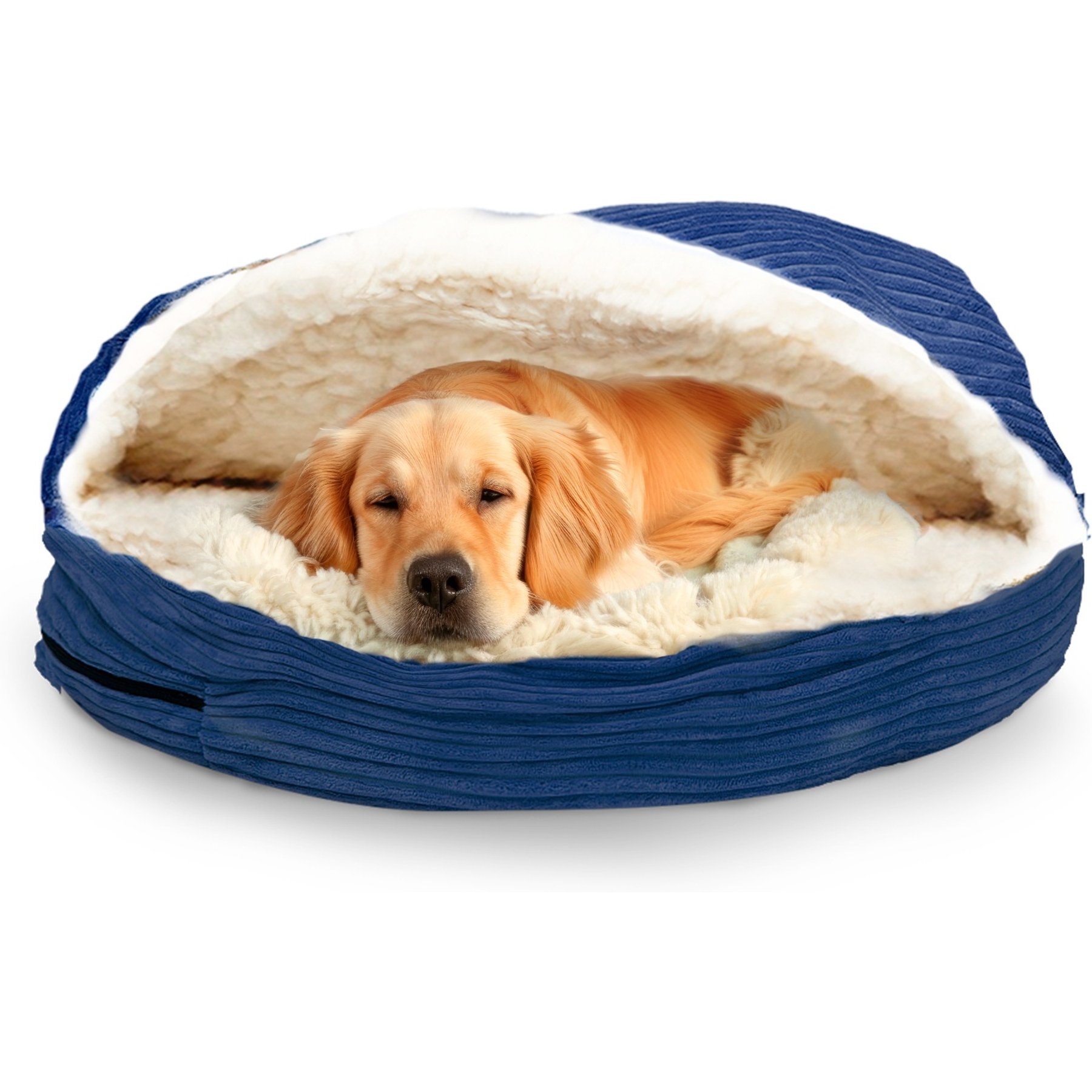 Precious Tails Plush Corduroy & Sherpa Lined Covered Cat & Dog Bed, Navy, Small