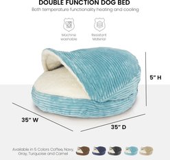 Precious Tails Plush Corduroy & Sherpa Lined Covered Cat & Dog Bed, Turquoise, Large slide 2 of 9