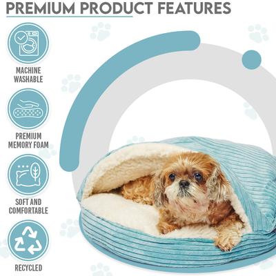 Show full view: Precious Tails Plush Corduroy & Sherpa Lined Covered Cat & Dog Bed, Turquoise, Large slide 8 of 10