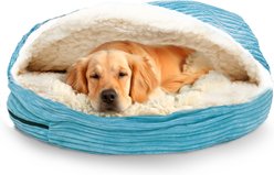 Precious Tails Plush Corduroy & Sherpa Lined Covered Cat & Dog Bed, Turquoise, Medium