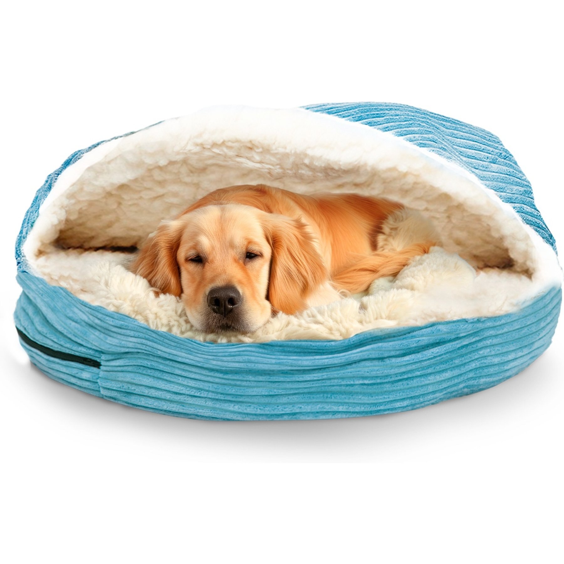 Precious Tails Plush Corduroy & Sherpa Lined Covered Cat & Dog Bed, Turquoise, Medium