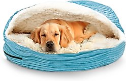 Precious Tails Plush Corduroy & Sherpa Lined Covered Cat & Dog Bed, Turquoise, Small