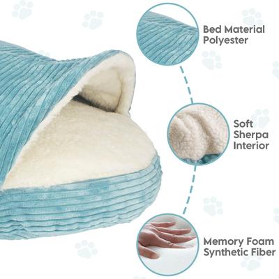 Show full view: Precious Tails Plush Corduroy & Sherpa Lined Covered Cat & Dog Bed, Turquoise, Small slide 9 of 10