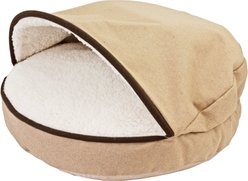 Precious Tails Plush Felt Sherpa Covered Cat & Dog Bed with Removable Cover, Tan, Small