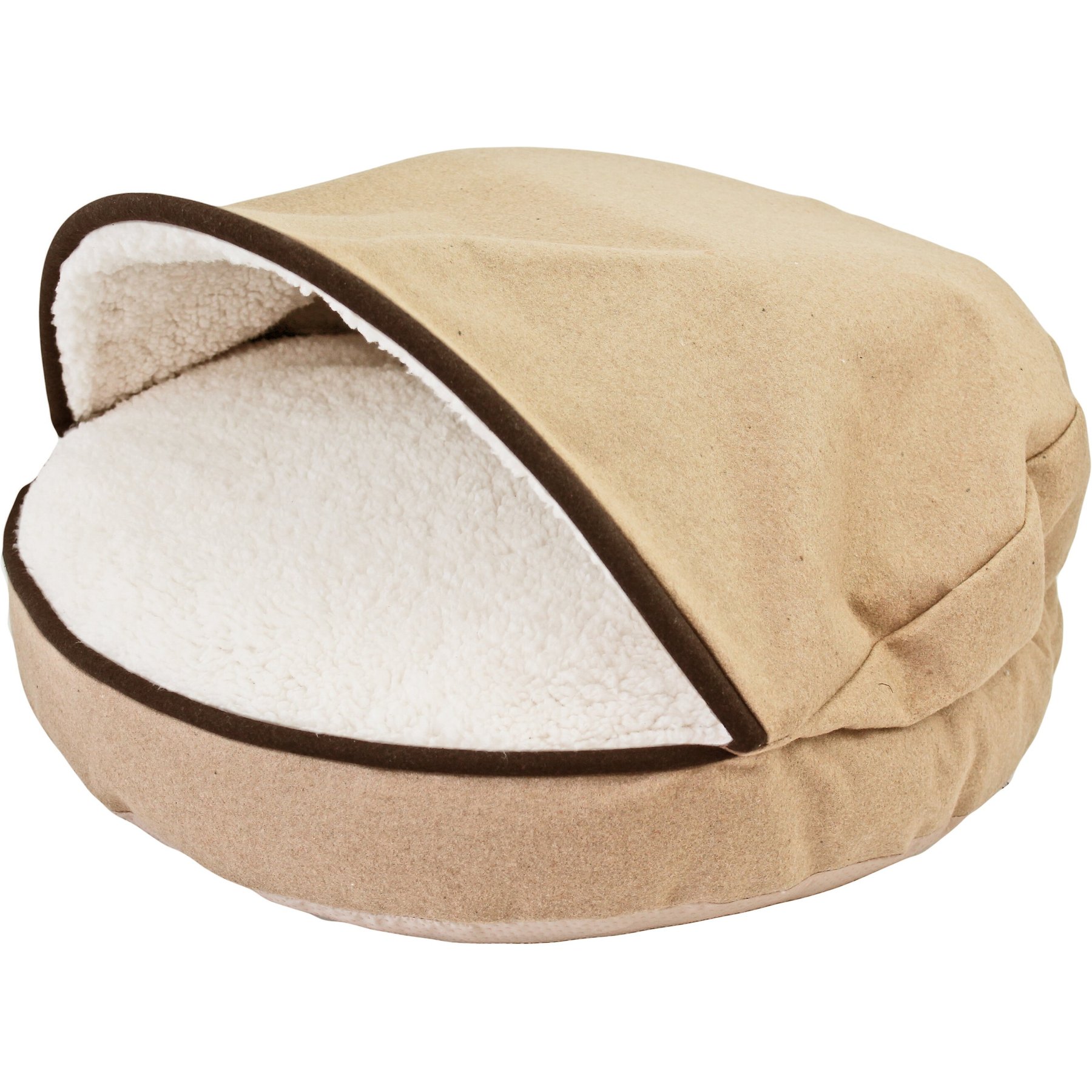 Precious Tails Plush Felt Sherpa Covered Cat & Dog Bed with Removable Cover, Tan, Small