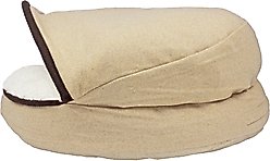 Precious Tails Plush Felt Sherpa Covered Cat & Dog Bed with Removable Cover, Tan, Small slide 2 of 7