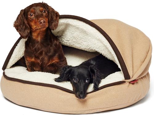 Show full view: Precious Tails Plush Felt Sherpa Covered Cat & Dog Bed with Removable Cover, Tan, Small slide 4 of 8