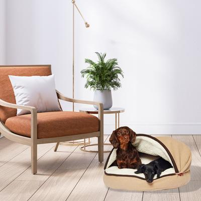 Show full view: Precious Tails Plush Felt Sherpa Covered Cat & Dog Bed with Removable Cover, Tan, Small slide 5 of 8