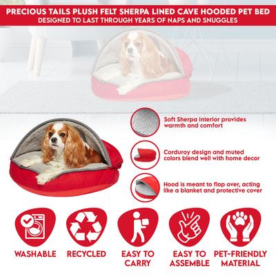 Show full view: Precious Tails Plush Felt Sherpa Covered Cat & Dog Bed with Removable Cover, Tan, Small slide 6 of 8