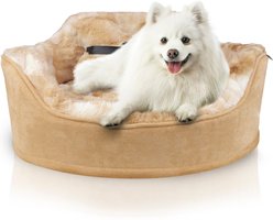 Precious Tails Princess Faux Fur Bolster Cat & Dog Bed with Removable Cover, Camel