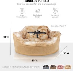 Precious Tails Princess Faux Fur Bolster Cat & Dog Bed with Removable Cover, Camel slide 2 of 8