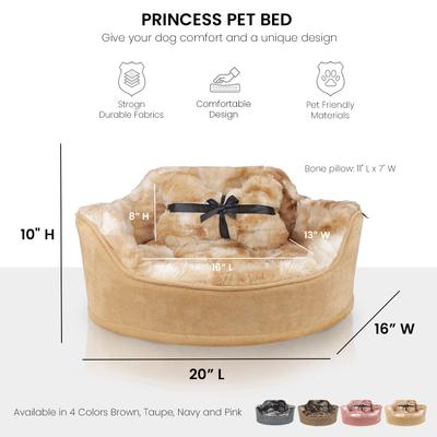 Show full view: Precious Tails Princess Faux Fur Bolster Cat & Dog Bed with Removable Cover, Camel slide 2 of 8