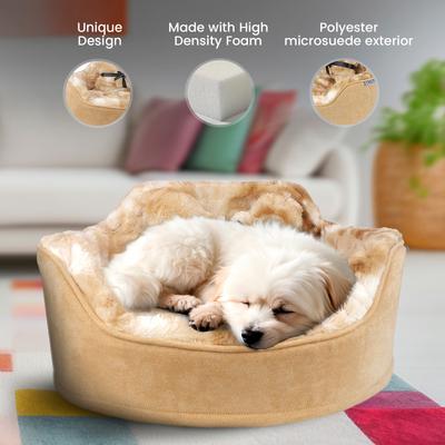 Show full view: Precious Tails Princess Faux Fur Bolster Cat & Dog Bed with Removable Cover, Camel slide 3 of 8