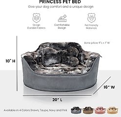Precious Tails Princess Faux Fur Bolster Cat & Dog Bed with Removable Cover, Gray slide 2 of 8
