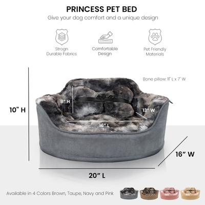 Show full view: Precious Tails Princess Faux Fur Bolster Cat & Dog Bed with Removable Cover, Gray slide 2 of 8